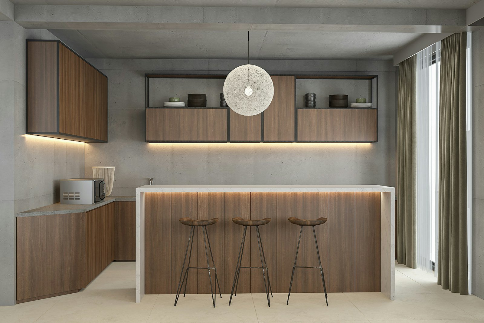 مطابخ مودرن الرياض: أفكار تصميم وخامات وألوان حديثة مطبخ مودرن بخزائن خشبية وتصميم بسيط